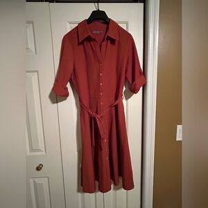 Sharagano Terracotta Button-Up Shirt Dress